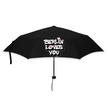 Berlin Loves You Heart 3D - Regenschirm (klein) - Schwarz - Vorne