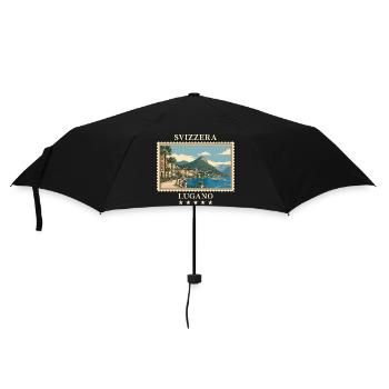 Schweiz Lugano Vintage Reisemarke - Regenschirm (klein) - Schwarz - Vorne