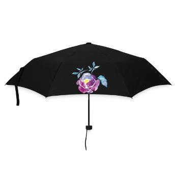 Wasserfarbene Rosenblüte - Regenschirm (klein) - Schwarz - Vorne