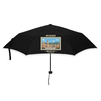 Belgien Brüssel Vintage Reisemarke - Regenschirm (klein) - Schwarz - Vorne
