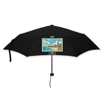 Japan Fukuoka Vintage Reisemarke - Regenschirm (klein) - Schwarz - Vorne