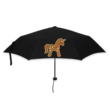 Niedliches Lebkuchen Einhorn Weihnachten Xmas Deko - Regenschirm (klein) - Schwarz - Vorne