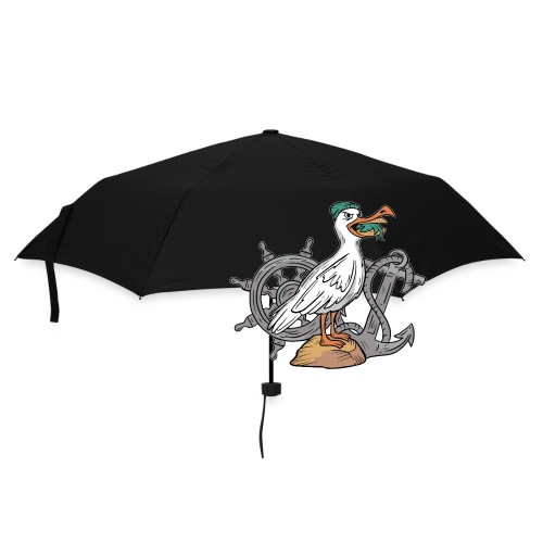 Möwe mit Fischbrötchen im Maul Anker und Steuerrad - Regenschirm (klein)