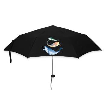 three brightly colored shimmering whales in the ocean - Umbrella (small) - black - Front