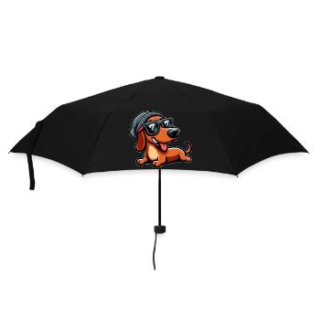 Süßer Cartoon Hund Dackel Sonnenbrille - Regenschirm (klein) - Schwarz - Vorne