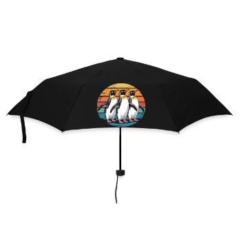 Trois pingouins au coucher du soleil - Parapluie standard - noir - Devant