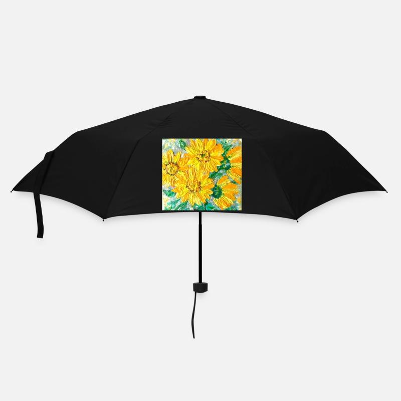 Sonnenblumen bemalt mit Express-Pinsel - Regenschirm (klein) - Schwarz