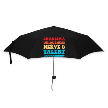 Charisma, Einzigartigkeit, Nerven & Talent - Regenschirm (klein) - Schwarz - Vorne
