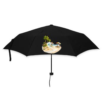 Surfer on the beach with palm trees and wave - Umbrella (small) - black - Front
