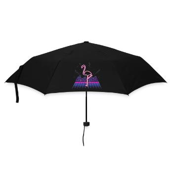 80s Synthwave Neon Flamingo Retro - Regenschirm (klein) - Schwarz - Vorne