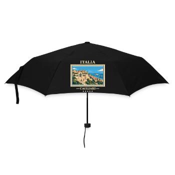 Italien Cagliari Vintage Reisemarke - Regenschirm (klein) - Schwarz - Vorne