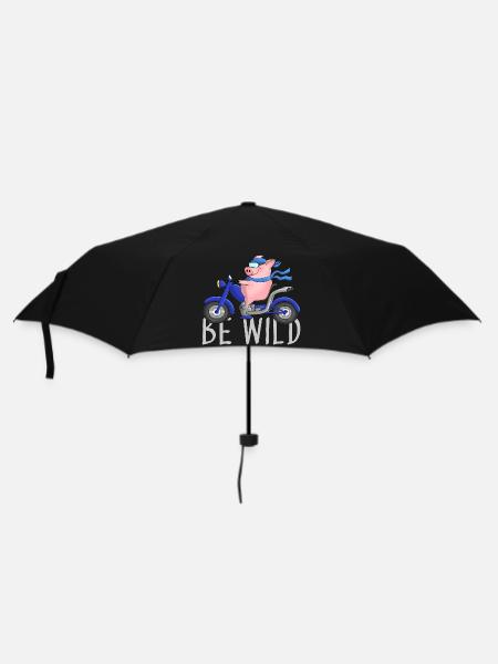 Funny pig on motorcycle cartoon - Umbrella (small) - black