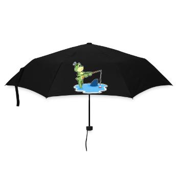 Frosch Angler Angelrute Angeln - Regenschirm (klein) - Schwarz - Vorne