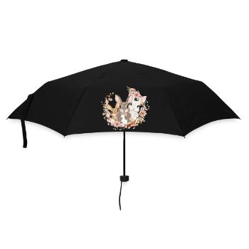 Cute bunnies family - united in a wreath of flowers - Umbrella (small) - black - Front