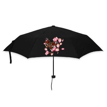 Schmetterling Tagpfauenauge mit Magnolie in rosa - Regenschirm (klein) - Schwarz - Vorne
