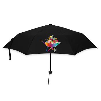 Bunte Schubkarre mit Blumenpracht - Regenschirm (klein) - Schwarz - Vorne