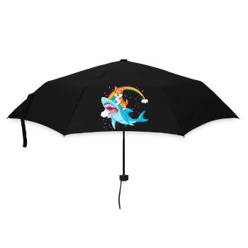 Corgi Riding Shark – Funny Surreal Dog Design - Umbrella (small) - black - Front