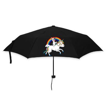 Französische Bulldogge Reiten Einhorn - Regenschirm (klein) - Schwarz - Vorne