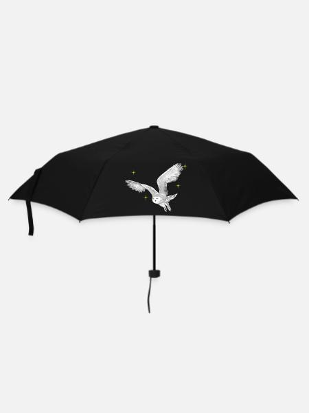 Hand gezeichnete Schneeeule mit Sternen - Regenschirm (klein) - Schwarz