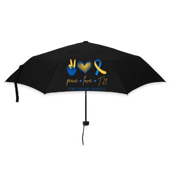 Peace Love T21 - Down-Syndrom Bewusstsein II - Regenschirm (klein) - Schwarz - Vorne