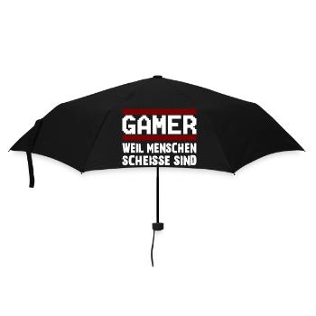 GAMER WEIL MENSCHEN SCHEISSE SIND Zocker Nerd - Regenschirm (klein) - Schwarz - Vorne