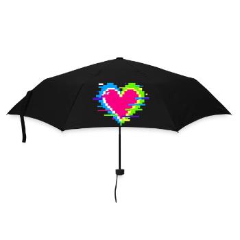 Cœur Pixel Néon Arc-en-ciel - Parapluie standard - noir - Devant