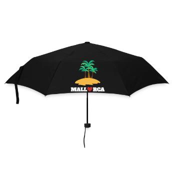 Mallorca mit Herz, Palmen und Strand - Regenschirm (klein) - Schwarz - Vorne