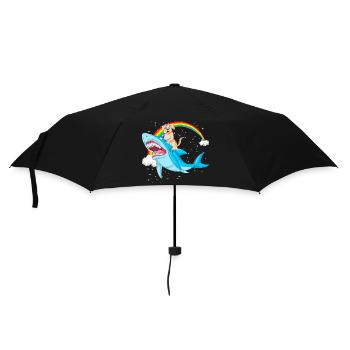 Verspielter Golden Retriever reitet Hai unter Regenbogen - Regenschirm (klein) - Schwarz - Vorne