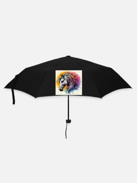 Pferd - Regenschirm (klein) - Schwarz