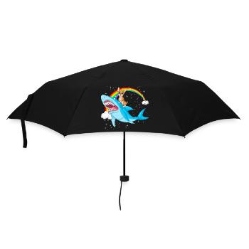 Chihuahua auf Hai mit Regenbogen - Regenschirm (klein) - Schwarz - Vorne