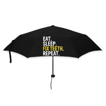Essen, schlafen, Zähne reparieren, wiederholen, wiederholen - Regenschirm (klein) - Schwarz - Vorne