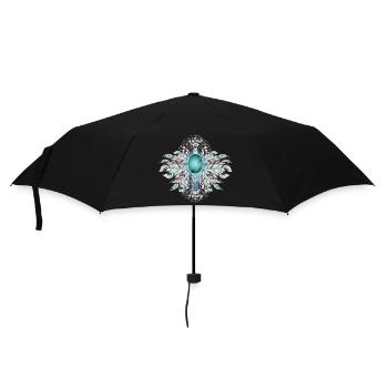 Artful bird feathers with turquoise in ethno style - Umbrella (small) - black - Front