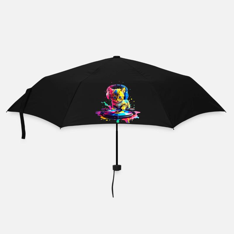 Kätzchen DJ - Regenbogen - Regenschirm (klein) - Schwarz