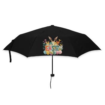 Osterhase mit Frühlingsmotiven - Regenschirm (klein) - Schwarz - Vorne