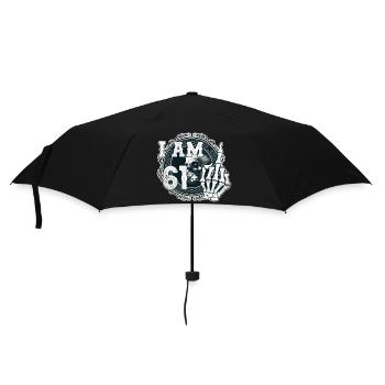 Ich bin 61 plus 1 Mittelfinger Totenkopf lustig 62. - Regenschirm (klein) - Schwarz - Vorne