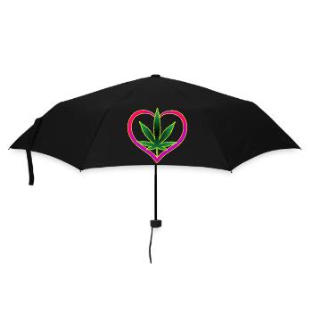 Herz mit Cannabisblatt - Weed - Marihuana - Hanf - Regenschirm (klein) - Schwarz - Vorne