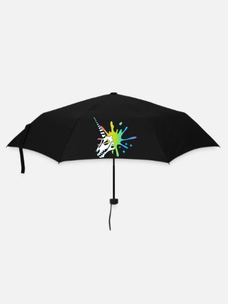 Einhorn-Totenschädel und mehrfarbige Explosion - Regenschirm (klein) - Schwarz