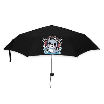 Cute seal with headphones and music notes - Umbrella (small) - black - Front