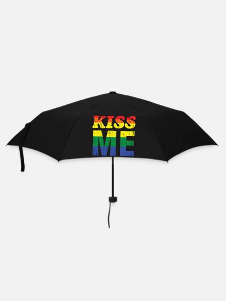 Kiss Me Regenbogen Retro-Schrift - Regenschirm (klein) - Schwarz