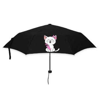 Schulkind Mädchen Einschulung Katze mit Schultüte - Regenschirm (klein) - Schwarz - Vorne