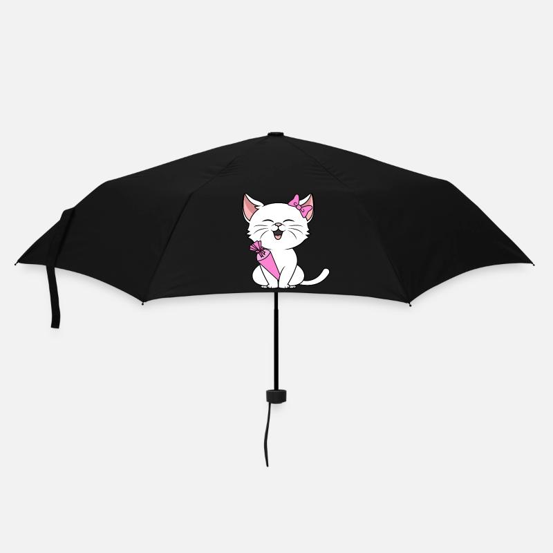 Schulkind Mädchen Einschulung Katze mit Schultüte - Regenschirm (klein) - Schwarz