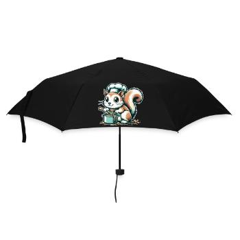 Cute cartoon squirrel cooking spaghetti - Umbrella (small) - black - Front