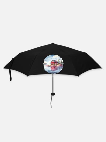 Schwedenhaus Schwedenhaus Urlaub Geschenk - Regenschirm (klein) - Schwarz