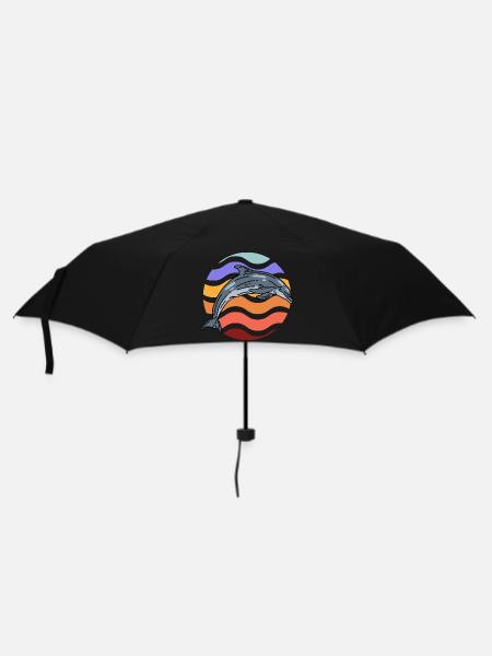 Delfin im Wellenmuster - Regenschirm (klein) - Schwarz