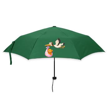 Petite fille cigogne avec cadeau en nounours en tissu - Parapluie standard - vert bouteille - Devant