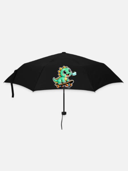 Grüner Dino Skateboardheld - Regenschirm (klein) - Schwarz