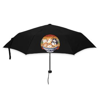 Cats In Ramen Bowl Kawaii Noodle Fan - Umbrella (small) - black - Front