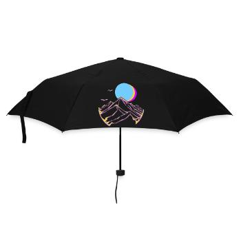 Neon Mountains Moon Sun Geometric Peaks - Umbrella (small) - black - Front