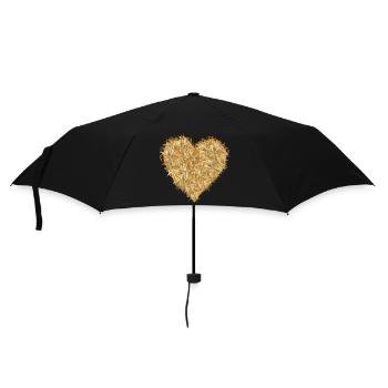 Herz aus Stroh in leuchtenden goldgelben Farbtönen - Regenschirm (klein) - Schwarz - Vorne