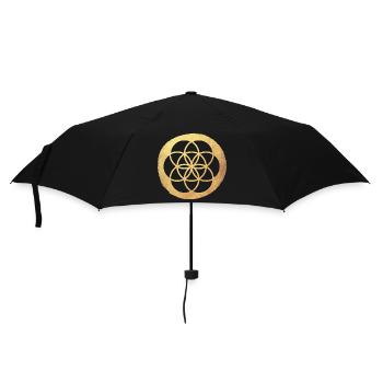 Gold Flower of Life Kreis Yoga Meditation Luxus - Regenschirm (klein) - Schwarz - Vorne